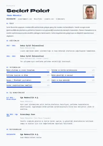 Maden Mühendisi Cv Örnekleri cv indir